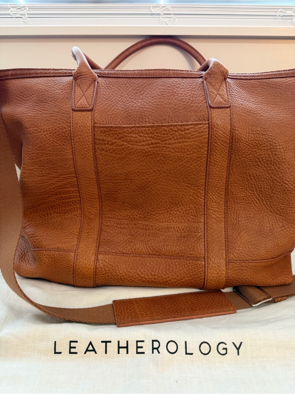 Leatherology Men's Cognac Leather Duffel Bag - Travel Weekender